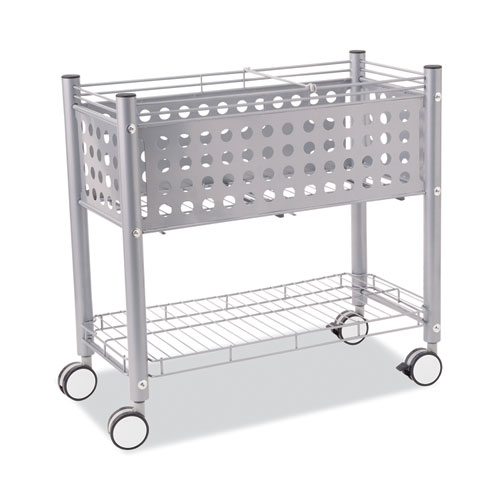 Picture of File Cart with Open Top, Metal, 1 Shelf, 2 Bins, 28.25" x 13.75" x 27.38", Matte Gray