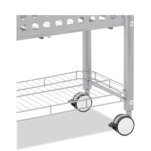 Picture of File Cart with Open Top, Metal, 1 Shelf, 2 Bins, 28.25" x 13.75" x 27.38", Matte Gray