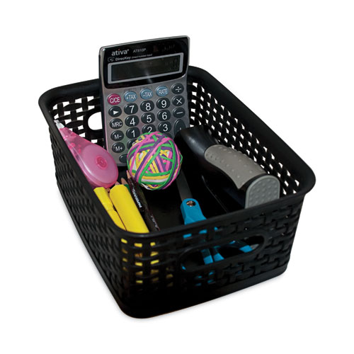 Picture of Plastic Weave Bin, Small, 10" x 7.5" x 4", Black