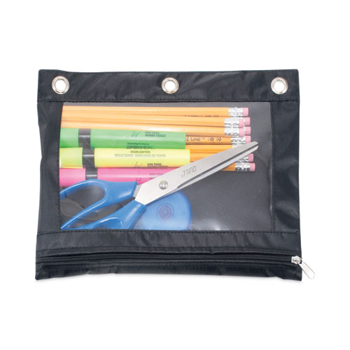 Picture of Binder Pencil Pouch, 10 x 7.38, Black/Clear, 3/Pack