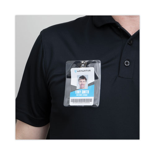 Picture of ID Badge Holders with Clip, Vertical, Clear 3.38" x 4.25" Holder, 3.13" x 3.75" Insert, 50/Pack