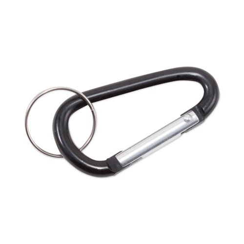 Picture of Carabiner Key Chains, (10) 1" x 2" Black Carabiners, (10) 1" dia Silver Key Rings, Aluminum