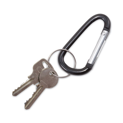 Picture of Carabiner Key Chains, (10) 1" x 2" Black Carabiners, (10) 1" dia Silver Key Rings, Aluminum