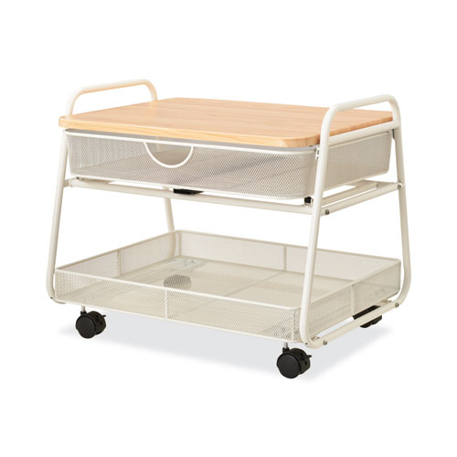 Picture of Onyx Under Desk Machine Stand, Metal, 1 Shelf, 1 Drawer, 1 Bin, 100 lb Capacity, 21" x 16" x 17.5", White