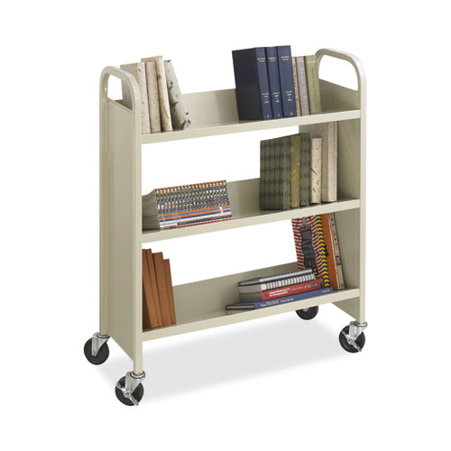 Picture of Steel Single-Sided Book Cart, Metal, 3 Shelves, 300 lb Capacity, 36" x 14.5" x 43.5", Sand