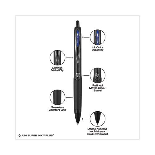 Picture of 207 Plus+ Gel Pen, Retractable, Medium 0.7 mm, Blue Ink, Black Barrel, Dozen