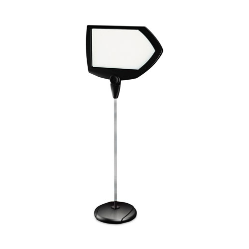 Picture of Magnetic Dry Erase Floor Stand Signs, Arrow, Adjusts Up to 63" Tall, Black/Silver Stand, White 25" x 17" Face