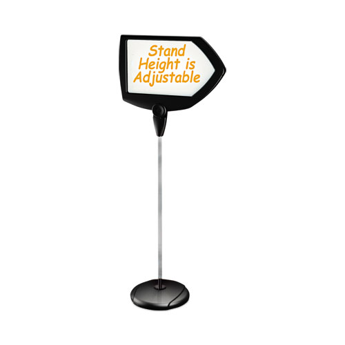 Picture of Magnetic Dry Erase Floor Stand Signs, Arrow, Adjusts Up to 63" Tall, Black/Silver Stand, White 25" x 17" Face