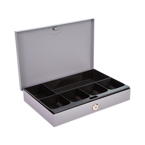 Picture of Heavy Duty Low Profile Cash Box, 6 Compartments, 11.5 x 8.2 x 2.2, Gray