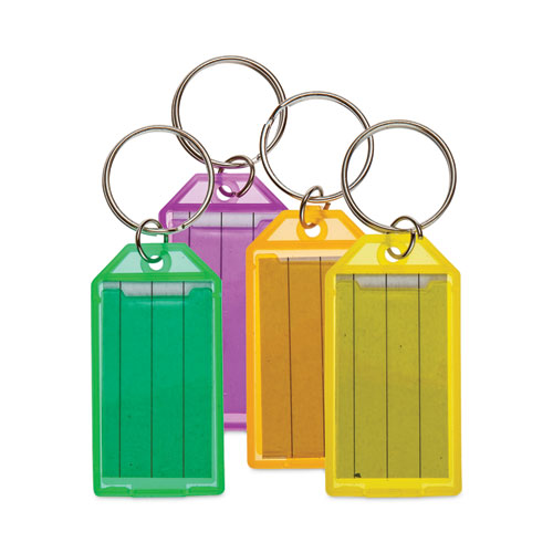 Picture of Key Tags, Metal/Plastic, Green/Orange/Purple/Yellow, 4/Pack