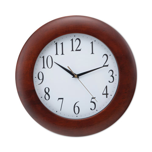 Picture of Round Wood Wall Clock, 12.75" Overall Diameter, Cherry Case, 1 AA (sold separately)