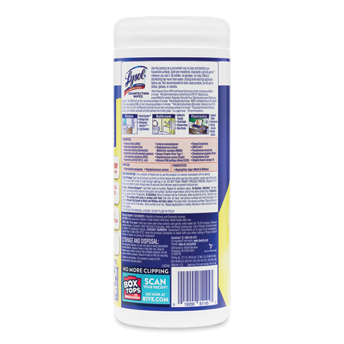 Picture of Disinfecting Wipes, 1-Ply, 7 x 7.25, Lemon and Lime Blossom, White, 35 Wipes/Canister, 12 Canisters/Carton