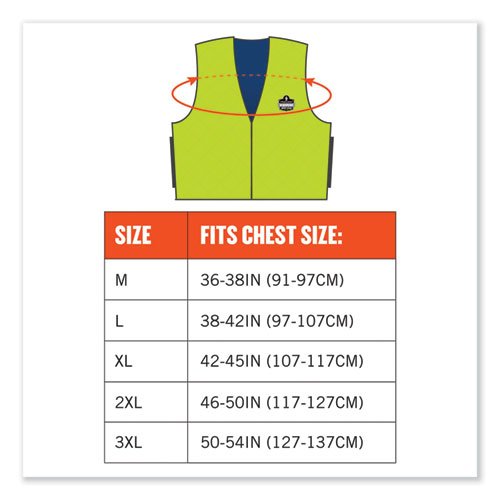 Picture of Chill-Its 6665 Embedded Polymer Cooling Vest with Zipper, Nylon/Polymer, Medium, Lime