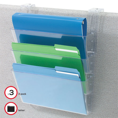 Picture of DocuPocket Three-Pocket File Partition Set with Brackets, 3 Sections, Letter Size, 13" x 4" x 20", Clear, 3/Set