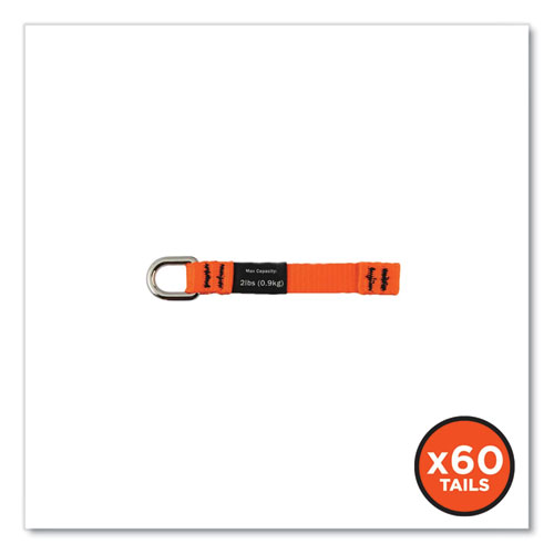 Picture of Squids 3700 Nylon Webbing Tool Tails with D-Rings, 2lb Max Working Capacity, 4.5" Long, Orange/Black, 6/Pack, 10 Packs/Carton