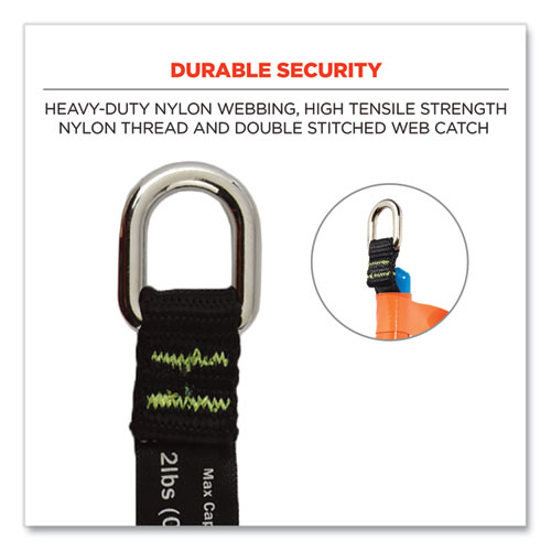 Picture of Squids 3700 Nylon Webbing Tool Tails with D-Rings, 2 lb Max Working Capacity, 5.5", Black, 6/Pack, 10 Packs/Carton