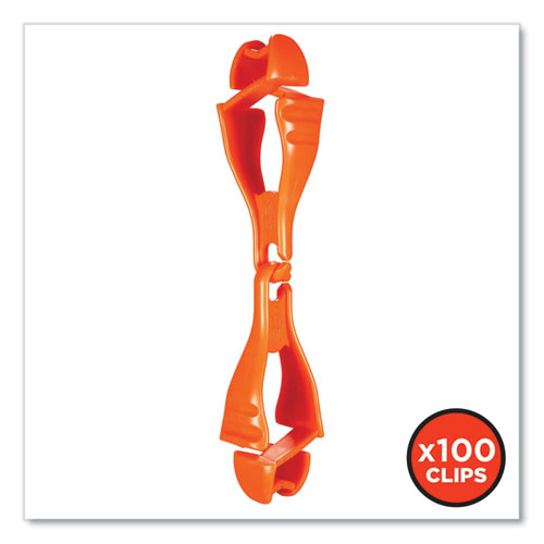 Picture of Squids 3400 Glove Clip Holder with Dual Clips, 1 x 1 x 6.5, Acetal Copolymer, Orange, 100/Carton