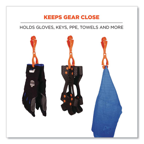 Picture of Squids 3400 Glove Clip Holder with Dual Clips, 1 x 1 x 6.5, Acetal Copolymer, Orange, 100/Carton