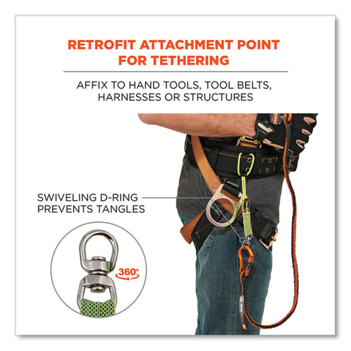 Picture of Squids 3713 Elastic Loop Tool Tails with Swiveling D-Rings, 10 lb Max Working Capacity, 15" Long, 3/Pack, 20 Packs/Carton