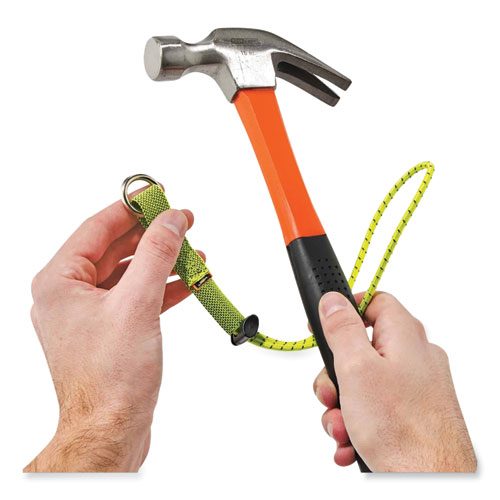 Picture of Squids 3703 Elastic Loop Tool Tails with D-Rings, 15 lb Max Working Capacity, 15" Long, Lime, 3/Pack, 20 Packs/Carton