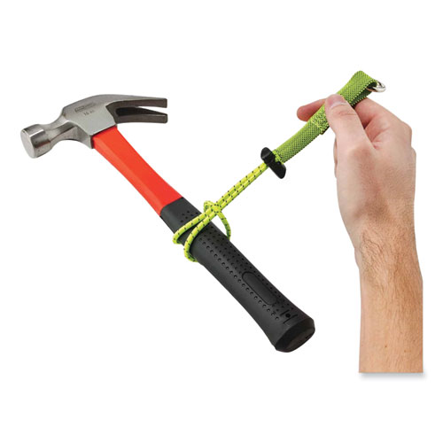 Picture of Squids 3703 Elastic Loop Tool Tails with D-Rings, 15 lb Max Working Capacity, 15" Long, Lime, 3/Pack, 20 Packs/Carton