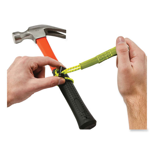 Picture of Squids 3703 Elastic Loop Tool Tails with D-Rings, 15 lb Max Working Capacity, 15" Long, Lime, 3/Pack, 20 Packs/Carton