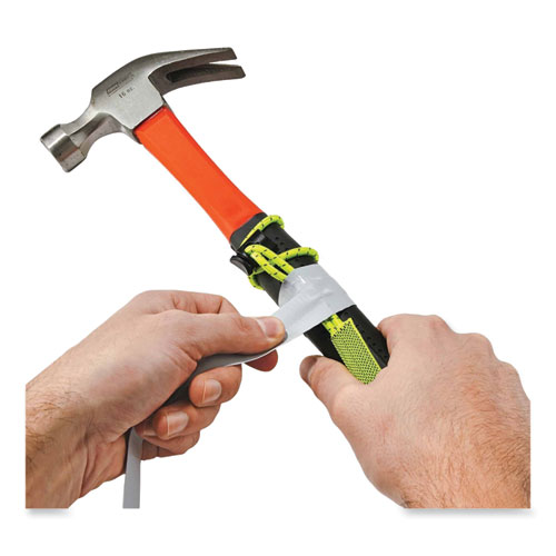 Picture of Squids 3703 Elastic Loop Tool Tails with D-Rings, 15 lb Max Working Capacity, 15" Long, Lime, 3/Pack, 20 Packs/Carton