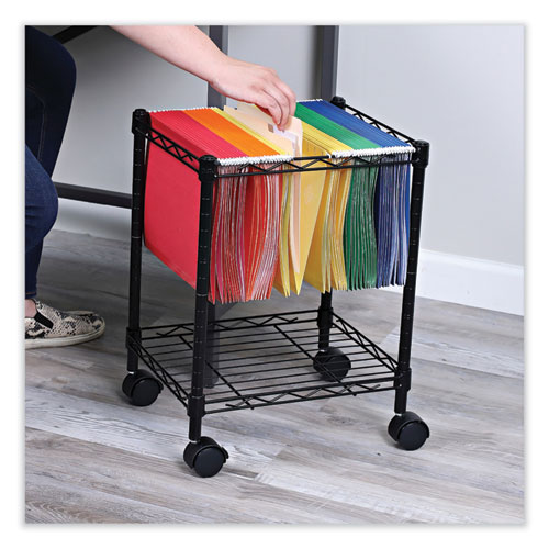 Picture of Compact File Cart for Side-to-Side Filing, Metal, 1 Shelf, 1 Bin, 15.25" x 12.38" x 21", Black