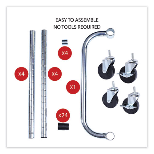 Picture of Three-Shelf Wire Cart with Liners, Metal, 3 Shelves, 600 lb Capacity, 34.21" x 18" x 40", Silver