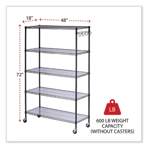 Picture of 5-Shelf Wire Shelving Kit with Casters and Shelf Liners, 48w x 18d x 72h, Black Anthracite