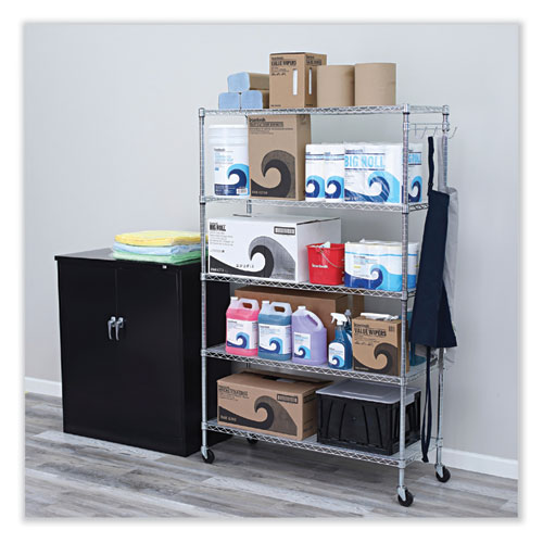 Picture of 5-Shelf Wire Shelving Kit with Casters and Shelf Liners, 48w x 18d x 72h, Silver