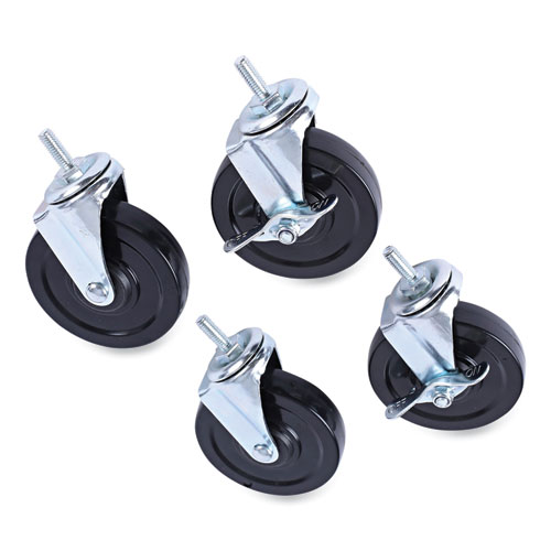 Picture of Optional Casters for Wire Shelving, Grip Ring Type K Stem, 4" Wheel, Black/Silver, 4/Set (2 Locking)