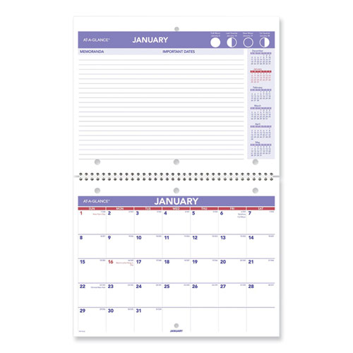 Picture of Monthly Twin-Wire Flip-Back Desk/Wall Calendar, 11 x 8.5, White/Violet/Red Sheets, 12-Month (Jan to Dec): 2023