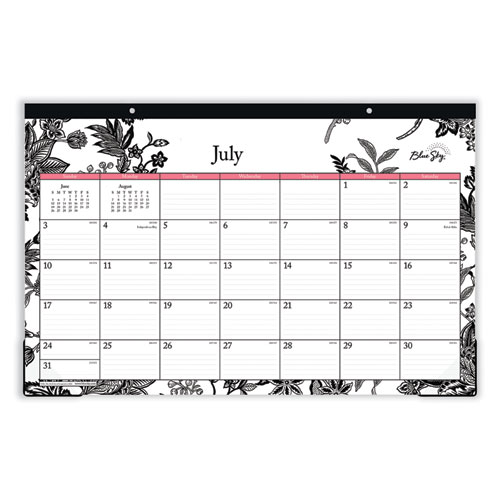 Picture of Analeis Academic Year Desk Pad Calendar, Floral Artwork, 17 x 11, White/Black/Pink Sheets, 12-Month (July to June): 2022-2023