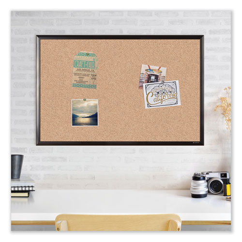 Picture of Cork Bulletin Board with Aluminum Frame, 36" x 24" (Actual Size: 35" x 23"), Tan Surface, Black Aluminum Frame