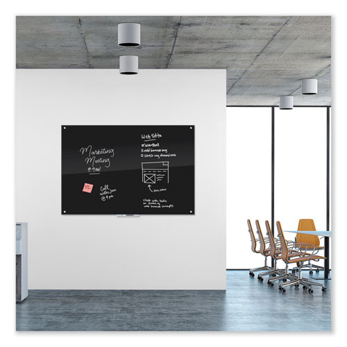 Picture of Black Glass Dry Erase Board, 72" x 48" (Actual Size: 70" x 47"), Black Surface