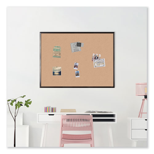 Picture of Cork Bulletin Board with Aluminum Frame, 48" x 36" (Actual Size: 47" x 35"), Tan Surface, Black Aluminum Frame