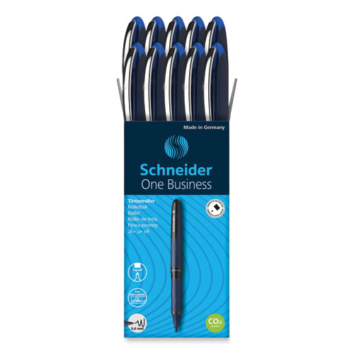 Schneider+One+Business+Rollerball+Pens+-+0.6+mm+Pen+Point+Size+-+Blue+Liquid+Ink+-+Dark+Blue+Plastic+Barrel+-+10+%2F+Box