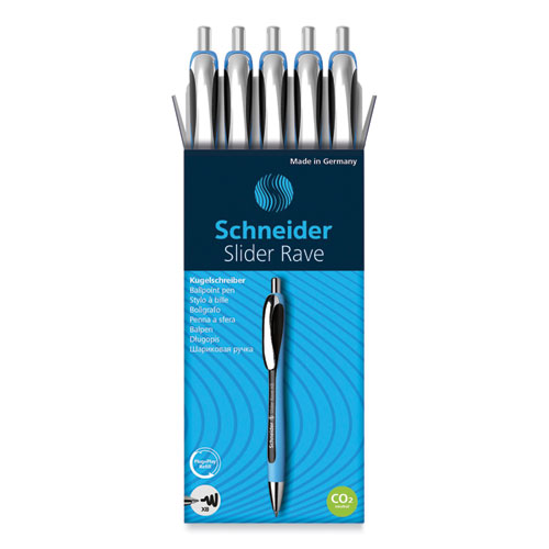 Slider+Rave+XB+Ballpoint+Pen%2C+Retractable%2C+Extra-Bold+1.4+mm%2C+Black+Ink%2C+Black%2FLight+Blue+Barrel