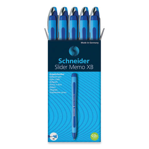 Picture of Slider Memo XB Ballpoint Pen, Stick, Extra-Bold 1.4 mm, Blue Ink, Blue/Light Blue Barrel, 10/Box