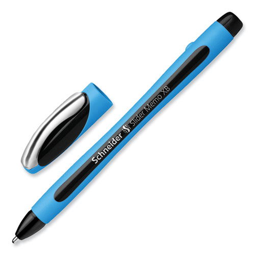 Picture of Slider Memo XB Ballpoint Pen, Stick, Extra-Bold 1.4 mm, Black Ink, Black/Light Blue Barrel, 10/Box