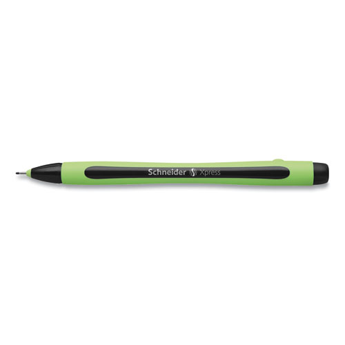 Picture of Xpress Fineliner Porous Point Pen, Stick, Medium 0.8 mm, Black Ink, Black/Green Barrel, 10/Box