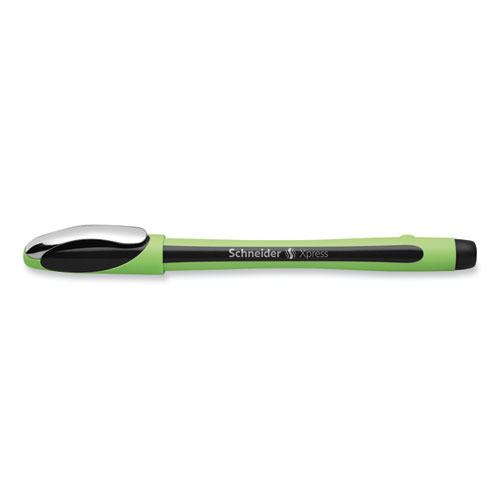 Picture of Xpress Fineliner Porous Point Pen, Stick, Medium 0.8 mm, Black Ink, Black/Green Barrel, 10/Box