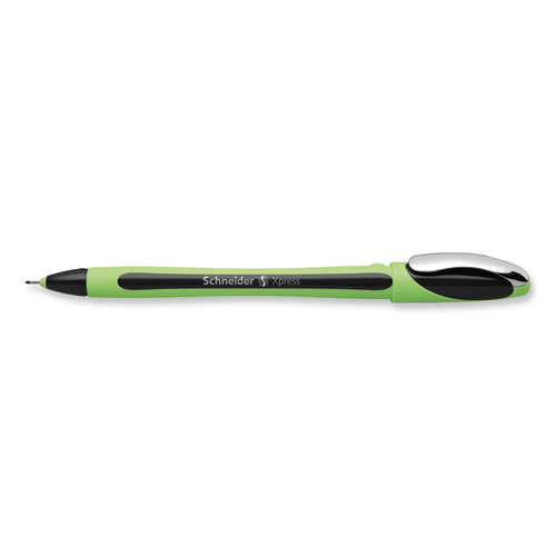 Picture of Xpress Fineliner Porous Point Pen, Stick, Medium 0.8 mm, Black Ink, Black/Green Barrel, 10/Box