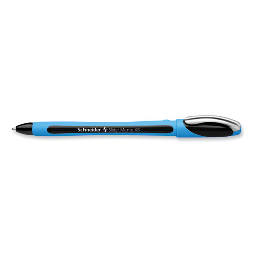 Picture of Slider Memo XB Ballpoint Pen, Stick, Extra-Bold 1.4 mm, Black Ink, Black/Light Blue Barrel, 10/Box