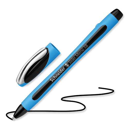 Picture of Slider Memo XB Ballpoint Pen, Stick, Extra-Bold 1.4 mm, Black Ink, Black/Light Blue Barrel, 10/Box