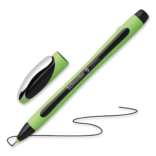 Picture of Xpress Fineliner Porous Point Pen, Stick, Medium 0.8 mm, Black Ink, Black/Green Barrel, 10/Box