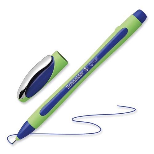 Picture of Xpress Fineliner Porous Point Pen, Stick, Medium 0.8 mm, Blue Ink, Blue/Green Barrel, 10/Box