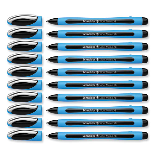 Picture of Slider Memo XB Ballpoint Pen, Stick, Extra-Bold 1.4 mm, Black Ink, Black/Light Blue Barrel, 10/Box