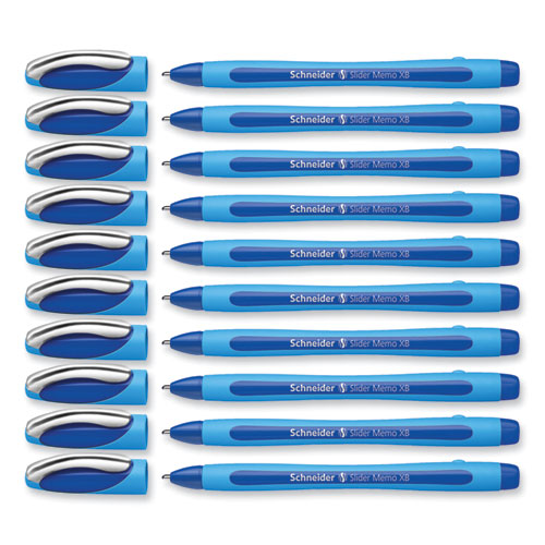 Picture of Slider Memo XB Ballpoint Pen, Stick, Extra-Bold 1.4 mm, Blue Ink, Blue/Light Blue Barrel, 10/Box